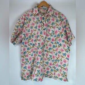 Men’s Big & Tall Handmade Hawaiian Shirt Colorful Tropical Flowers and Dragonfly